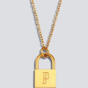 SALE 18k Stamped Gold Filled Padlock Engraved Letter “P” Initial Necklace